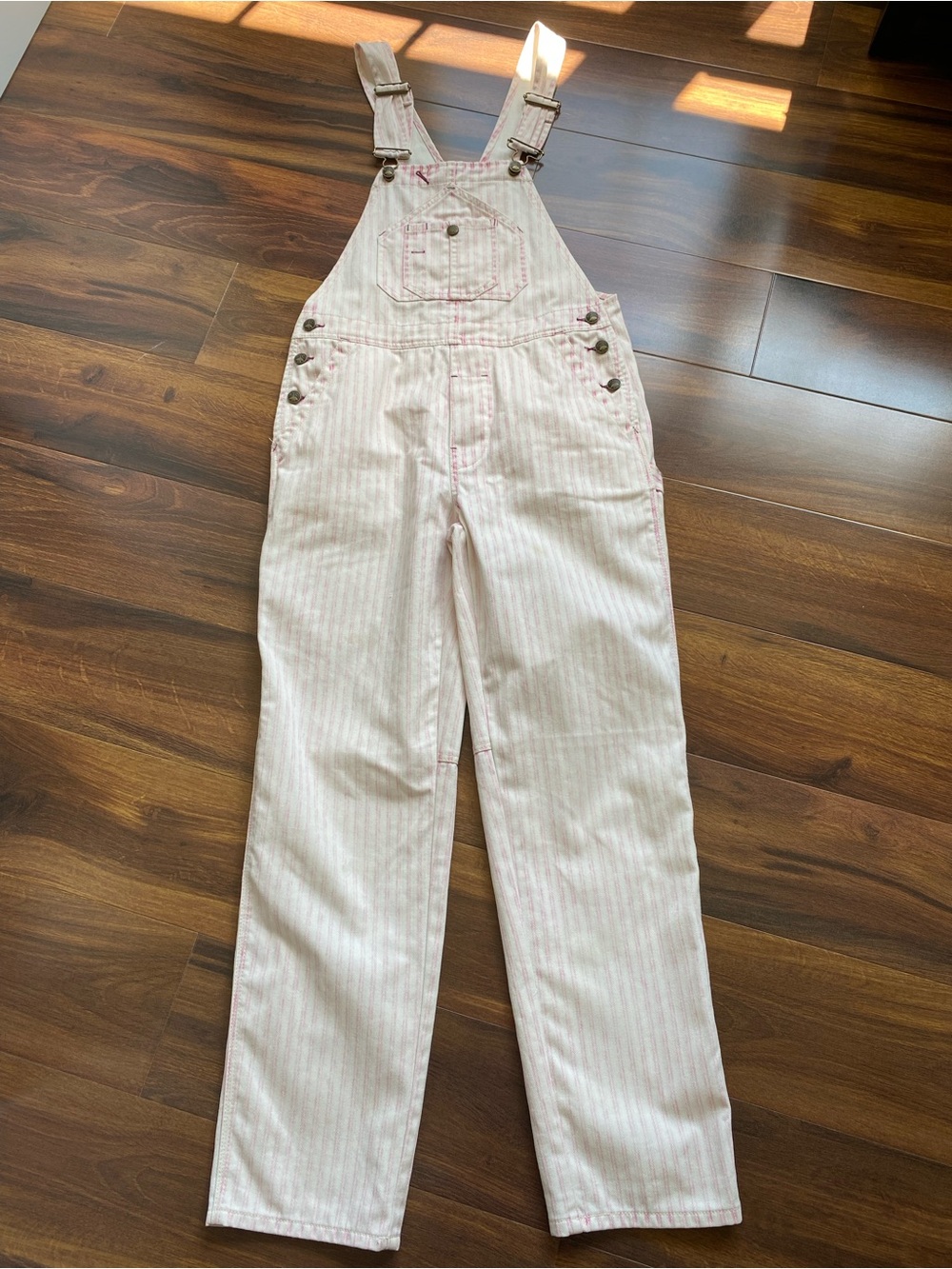 Faherty Overalls Topsail Railroad Mechanic Striped Faded XS Pink Cream